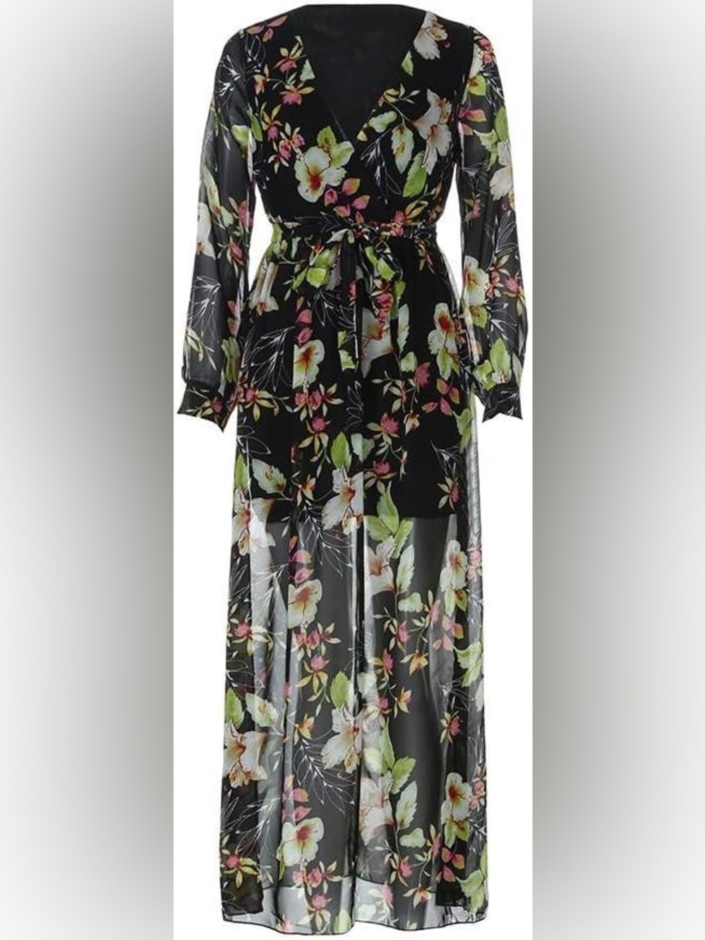 Xtaren Dark Blue Floral Maxi Dress with Green and Pink Accents
